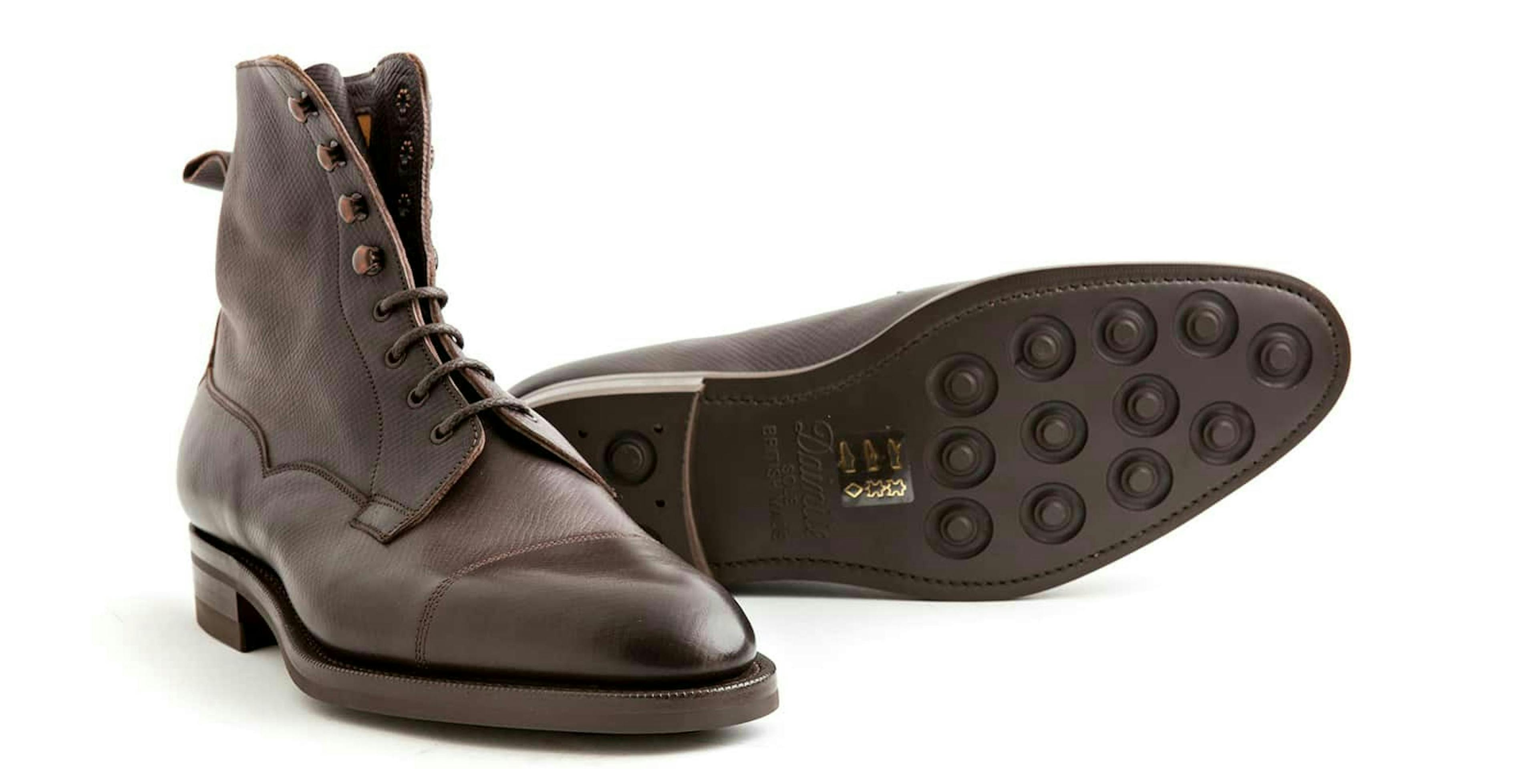 An Edward Green Galway in dark brown utah, with a view of its dainite soles.