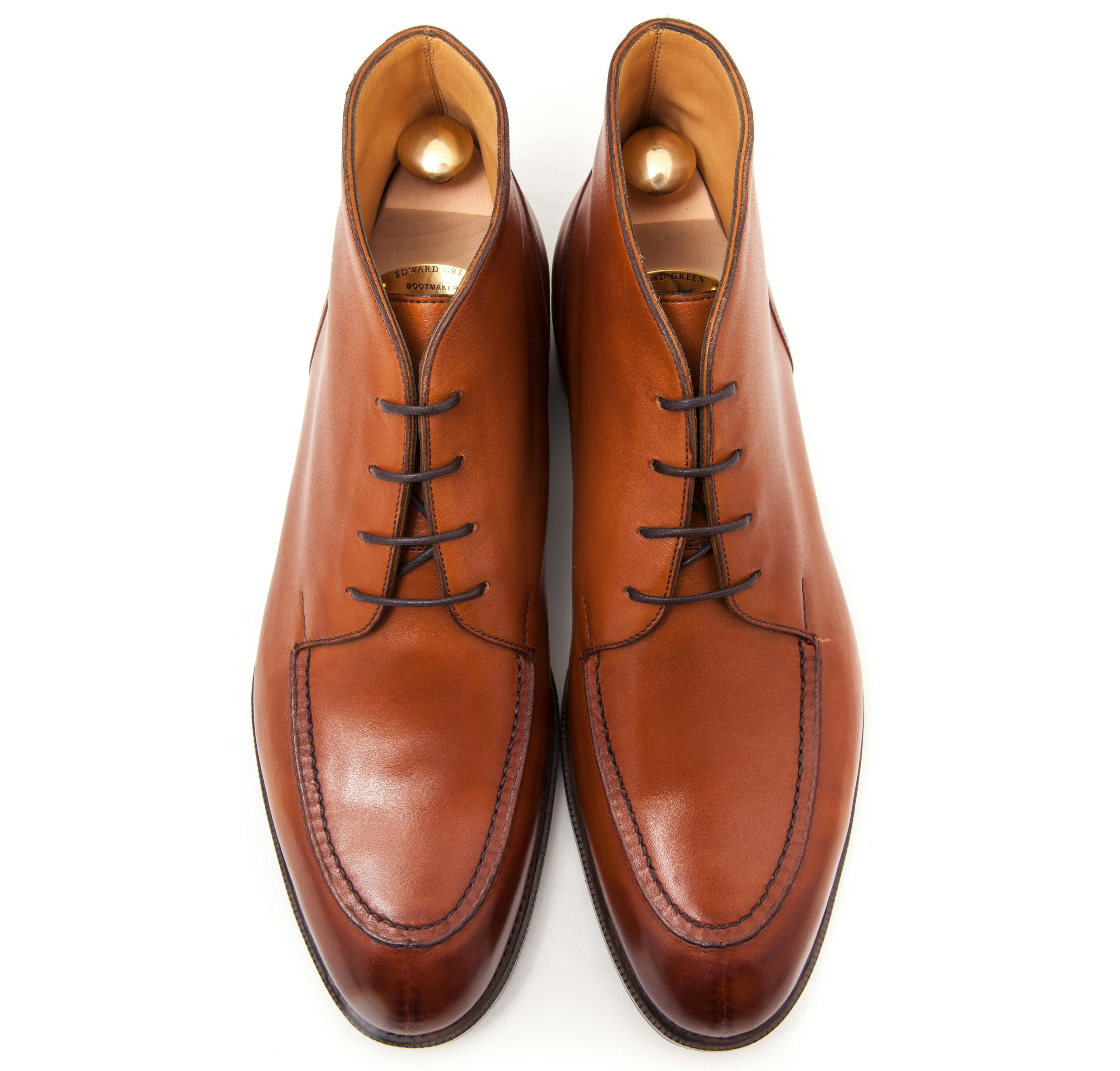 Top view of an Edward Green Halifax in chestnut Delapre.