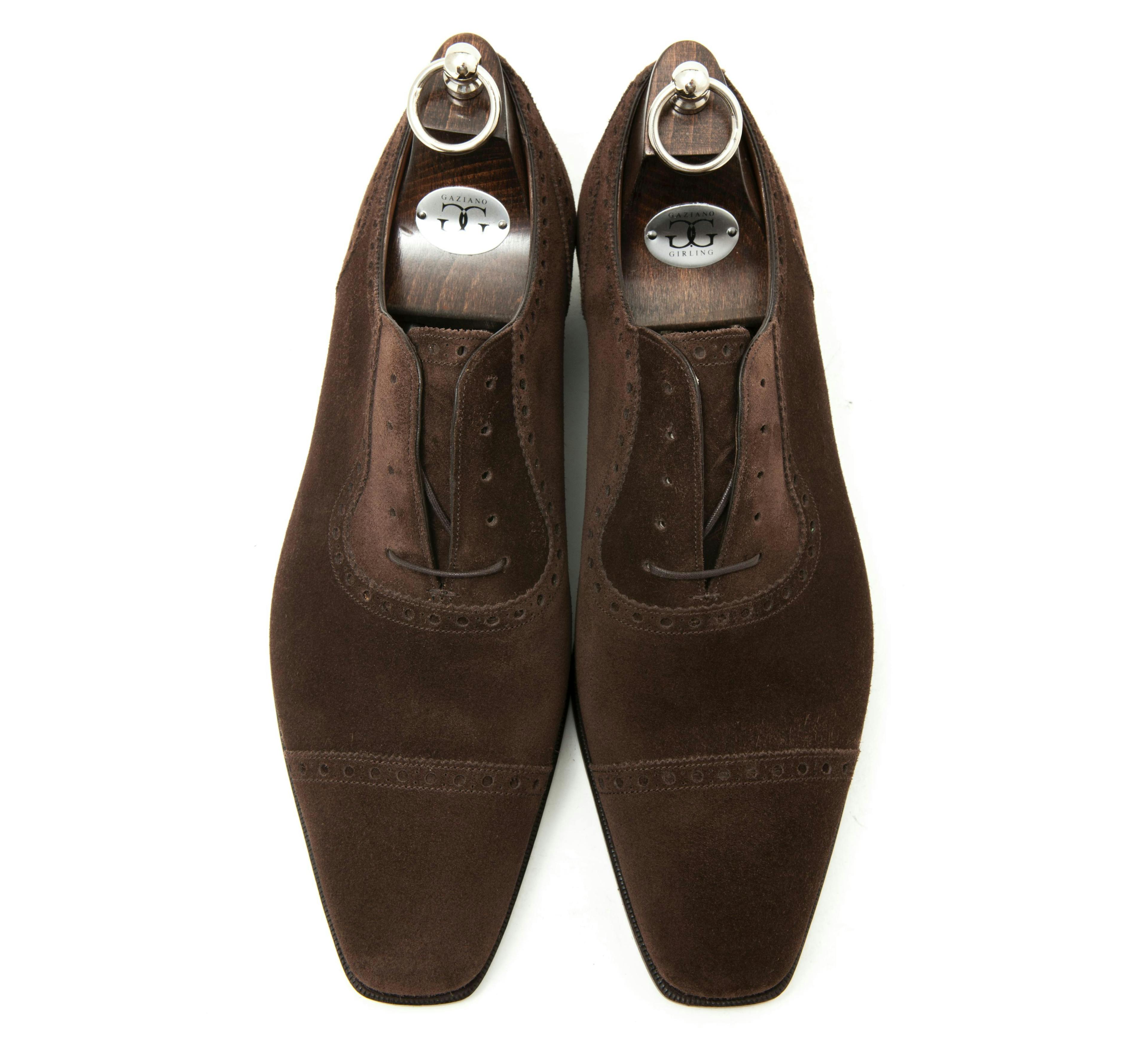 Top view of a Gaziano & Girling St. James in mole suede.
