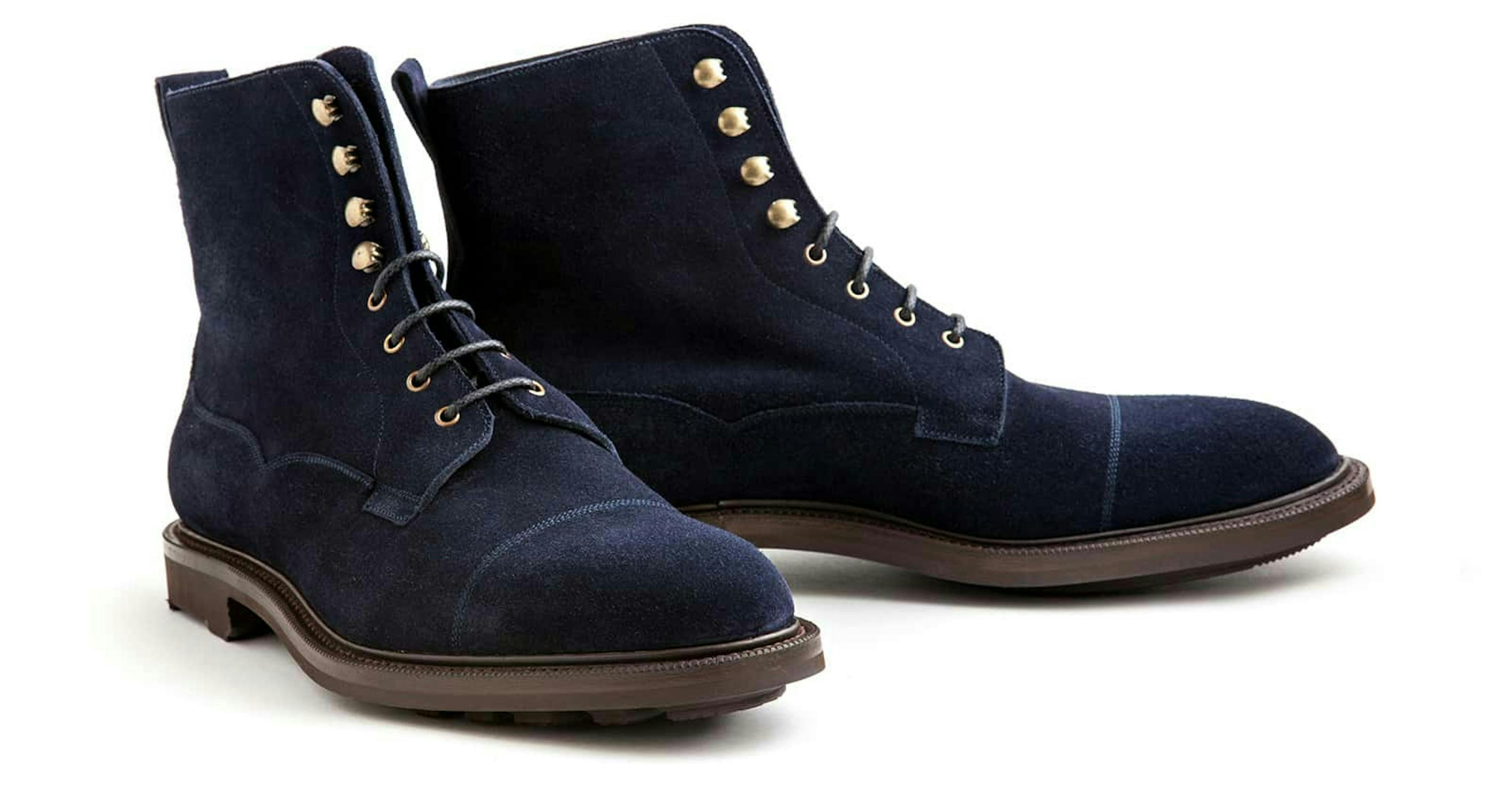 Front view of an Edward Green Galway in navy suede.