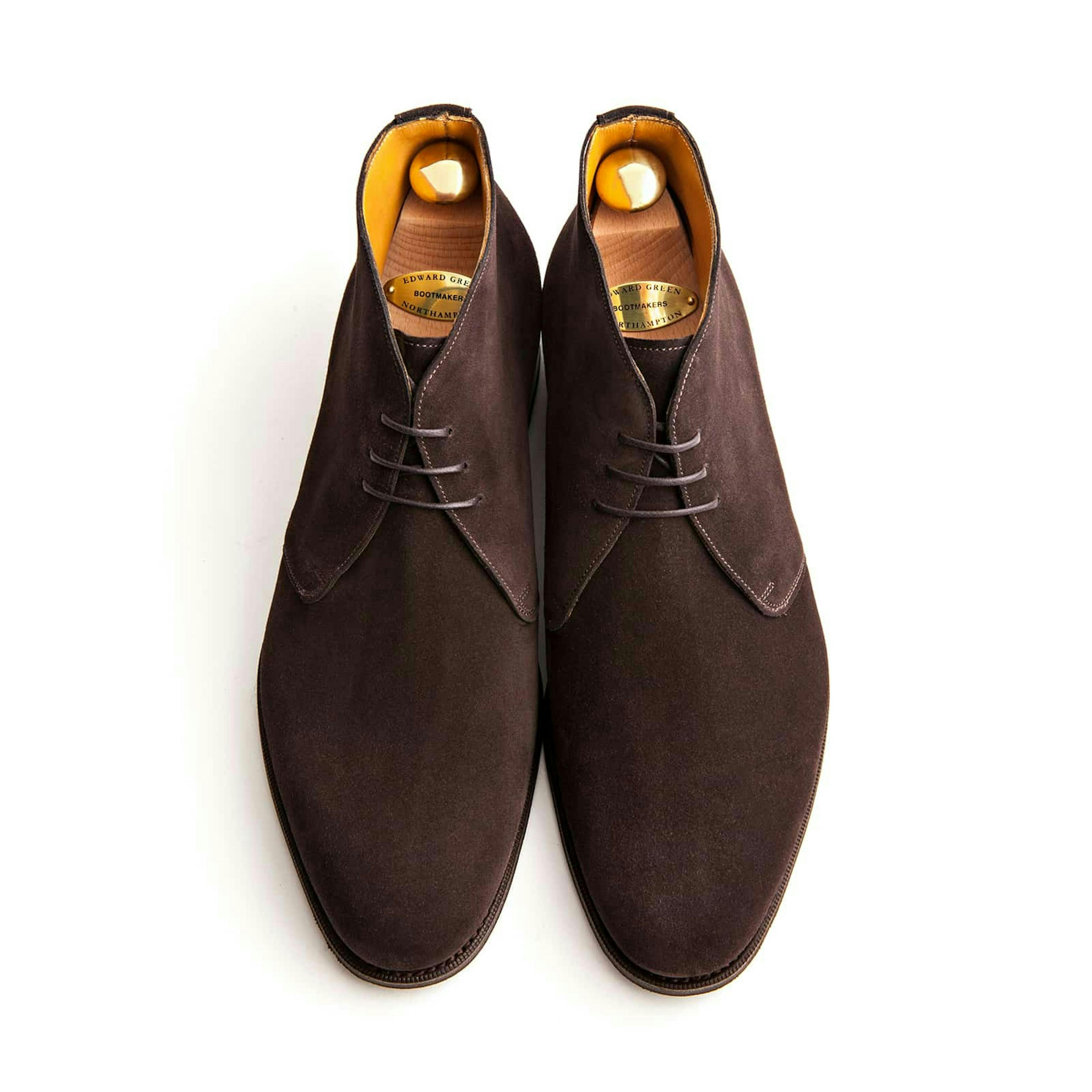 Top view of an Edward Green Banbury in Espresso Suede.