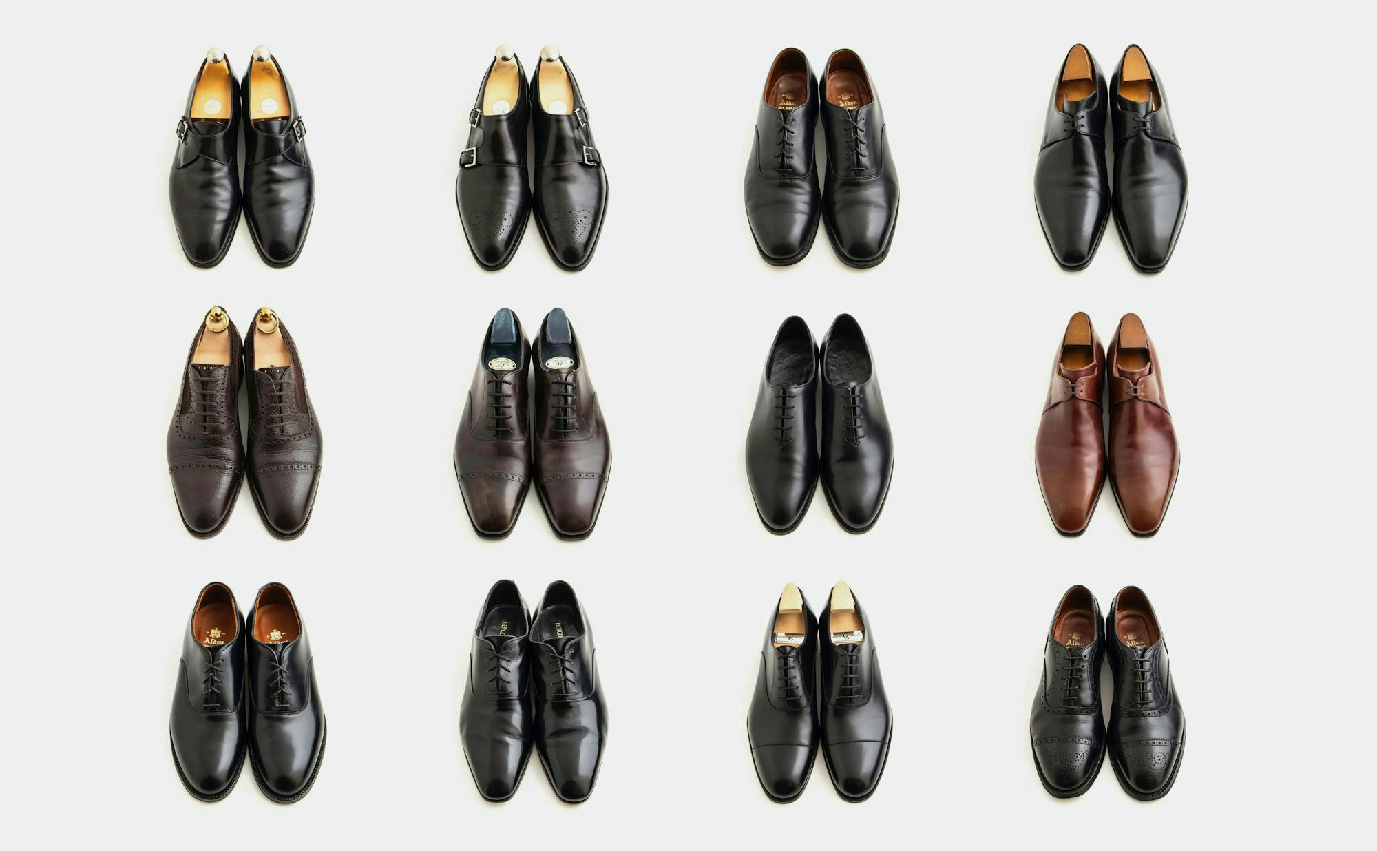 Twelve pre-owned dress shoes.