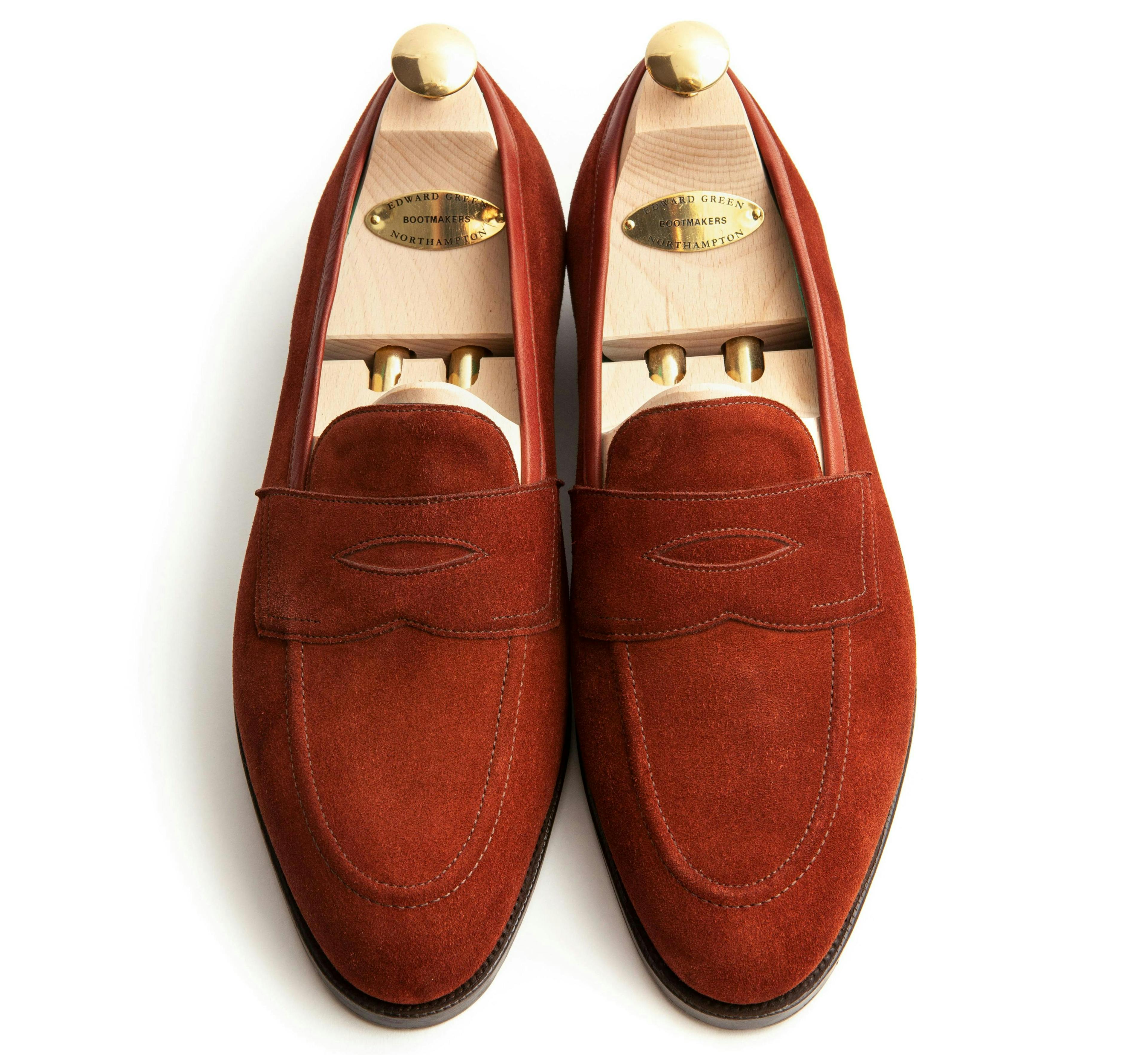 Top view of an Edward Green Piccadilly in clove suede.