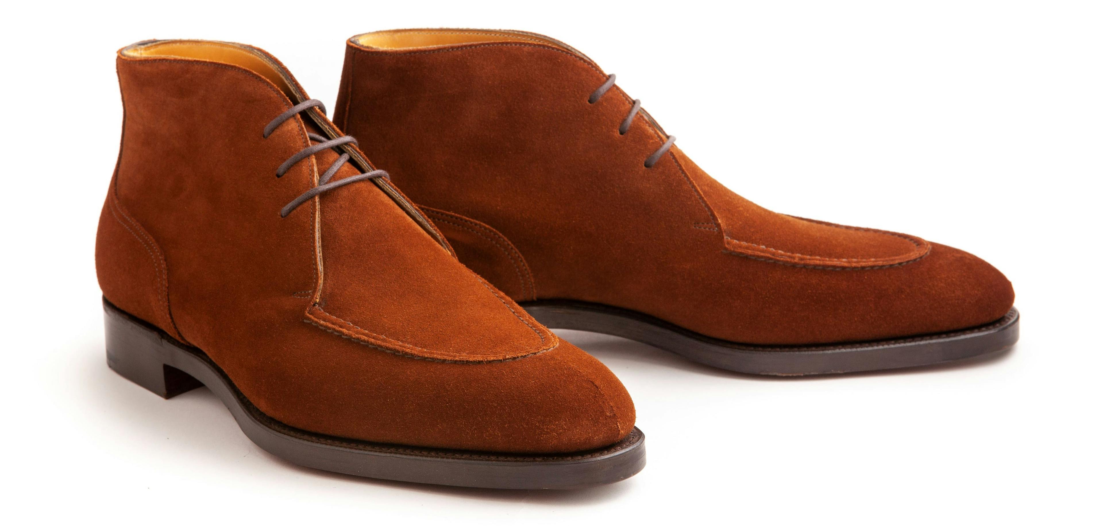 Front view of an Edward Green Halifax in snuff suede.